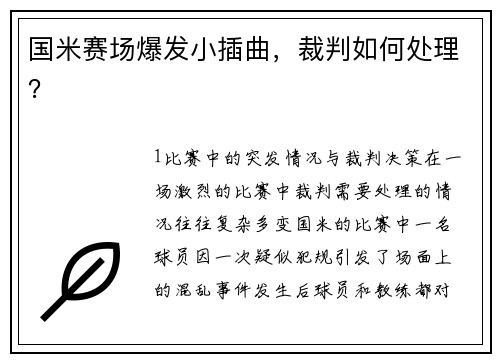 国米赛场爆发小插曲，裁判如何处理？