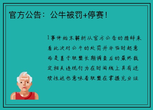 官方公告：公牛被罚+停赛！